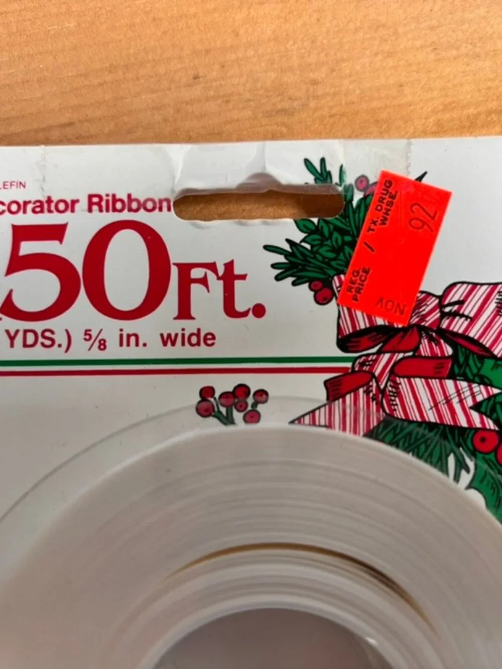Vintage Berwick Industries 150-foot white decorator ribbon dispenser pack.